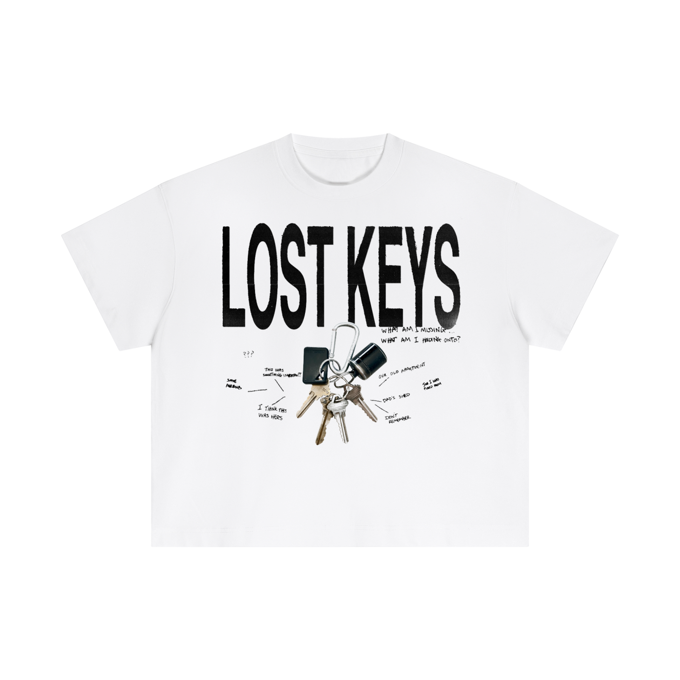 0004 Lost Keys Tee - White - Heavyweight Cotton Boxy T-Shirt