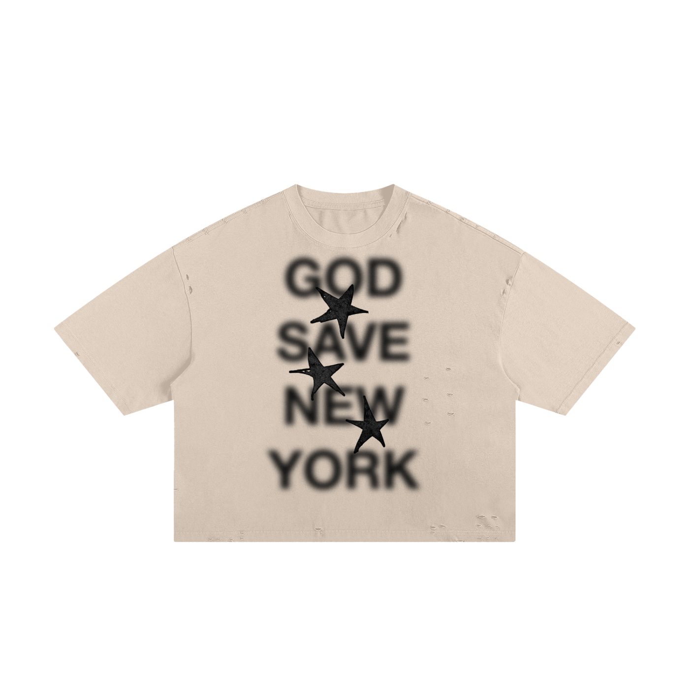 0000 Star Tee - White - Cropped Distressed T-Shirt
