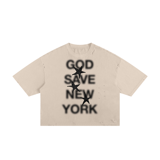 0000 Star Tee - White - Cropped Distressed T-Shirt