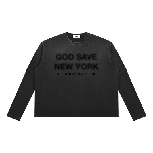 0005 Self Titled Tee - Black - Vintage Wash Distressed Layered T-Shirt - Black